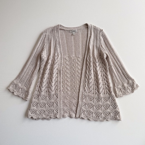 Beautiful Boho Ivory Open Weave Cable Knit Cardigan Large Sweater Cottage Core - Picture 1 of 11